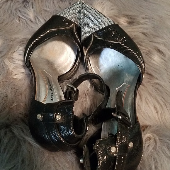 Black and silver ankle strap pumps - Picture 4 of 6